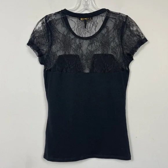 MAJE Paris Black Lace Inset Sheer Tee Shirt Top Short Sleeve Sexy 1 S Whimsigoth - Picture 8 of 12